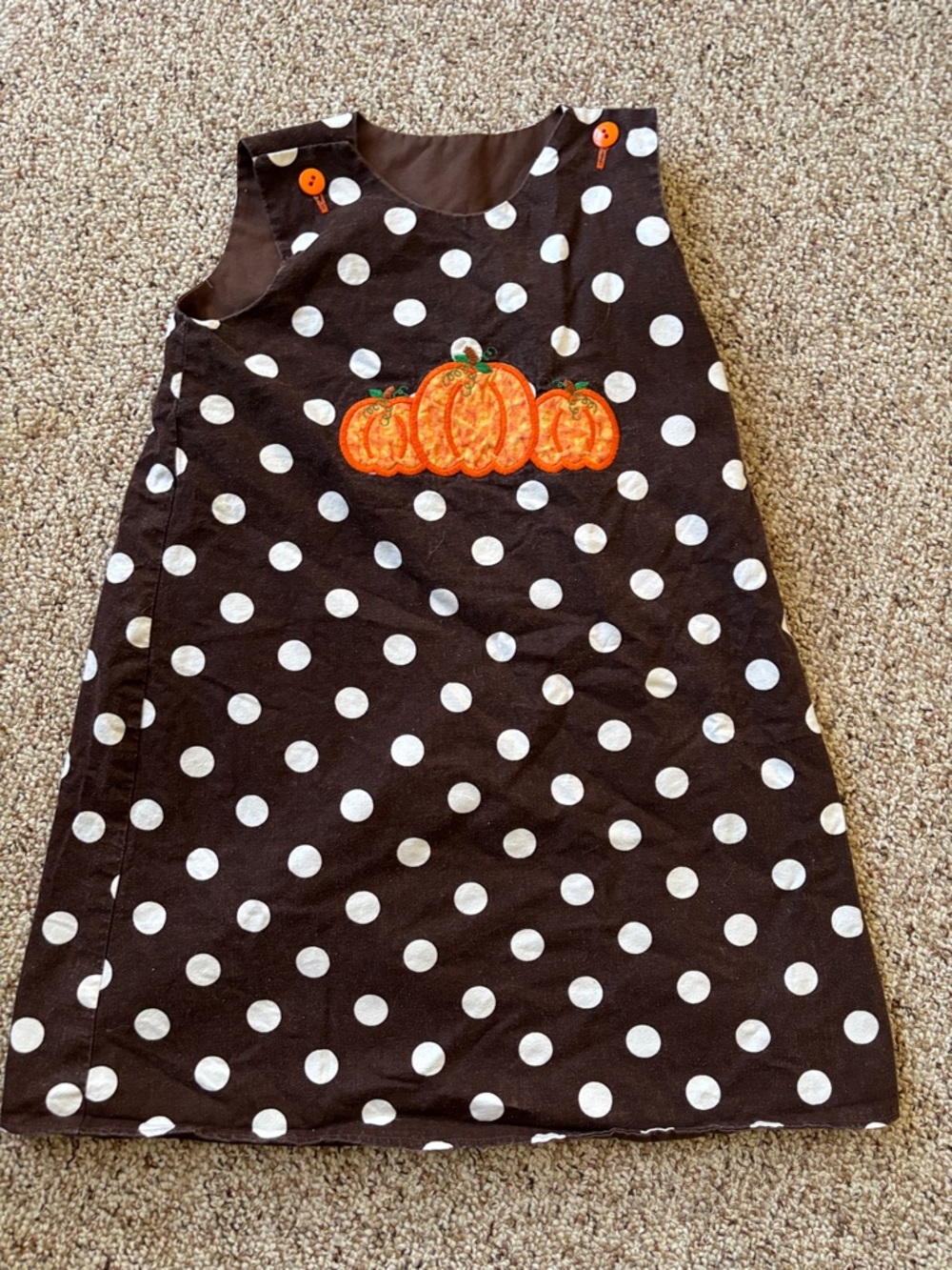Girls' Brown Polka Dot Pumpkin Appliqué Dress